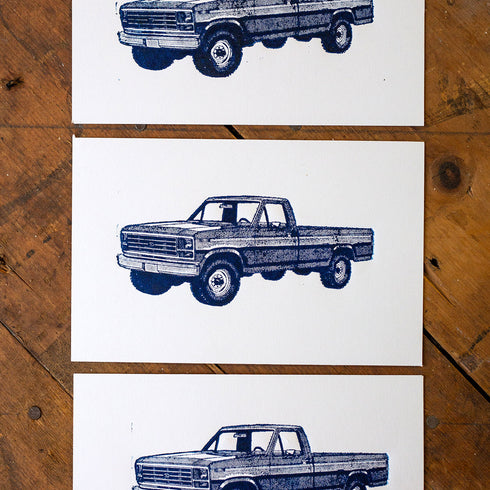 BLUE "Lucky Truck" Block Print - Vintage Woodblock