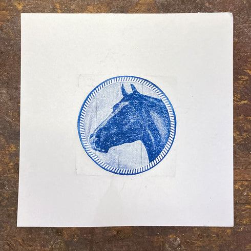 Blue "Happy Horse" - Vintage Letterpress Art