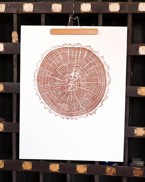 { Burnt Sienna } "American Elm" Tree Print - Woodcut Print