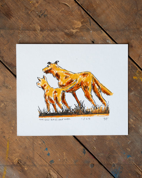 Hand Embellished "Dog Days are Over" Block Print - Vintage Letterpress Plate