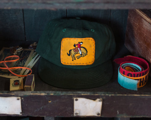 1/1 "Horse & Cowboy" Vintage Patch - Green Canvas Hat