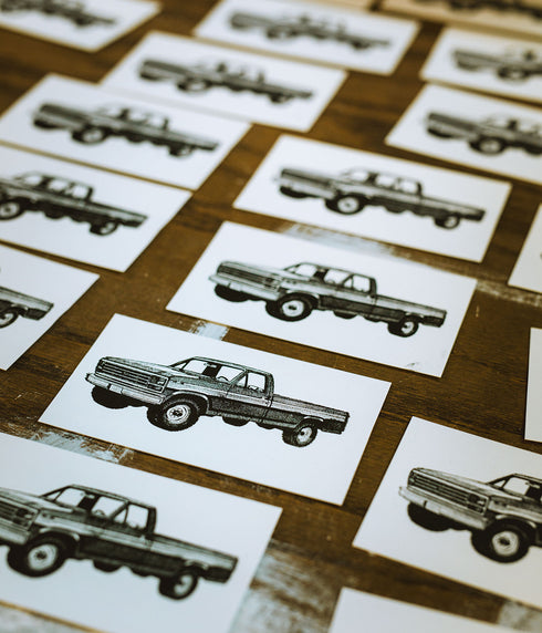 Black "Lucky Truck" Block Print - Vintage Woodblock
