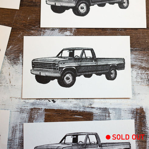 Black "Lucky Truck" Block Print - Vintage Woodblock
