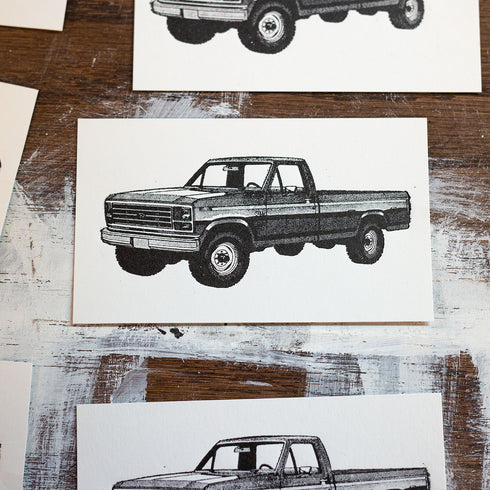 Black "Lucky Truck" Block Print - Vintage Woodblock