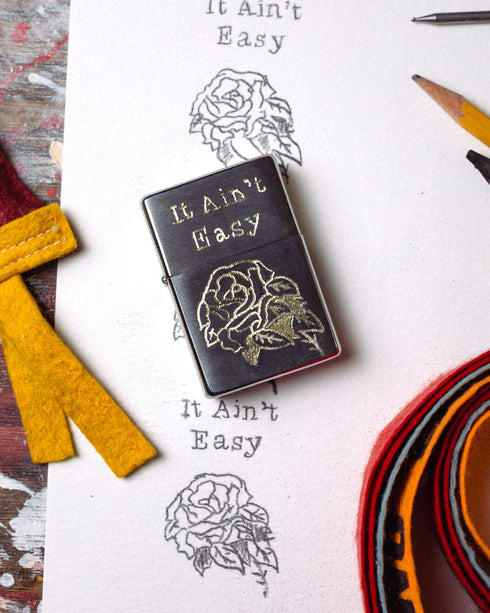 "It Ain't Easy" Zippo - Hand-Engraved Lighter (Brushed Chrome)