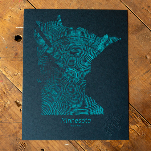 "Minnesota White Pine" - Navy/Blue - Small 8" x 10" - Screen Print